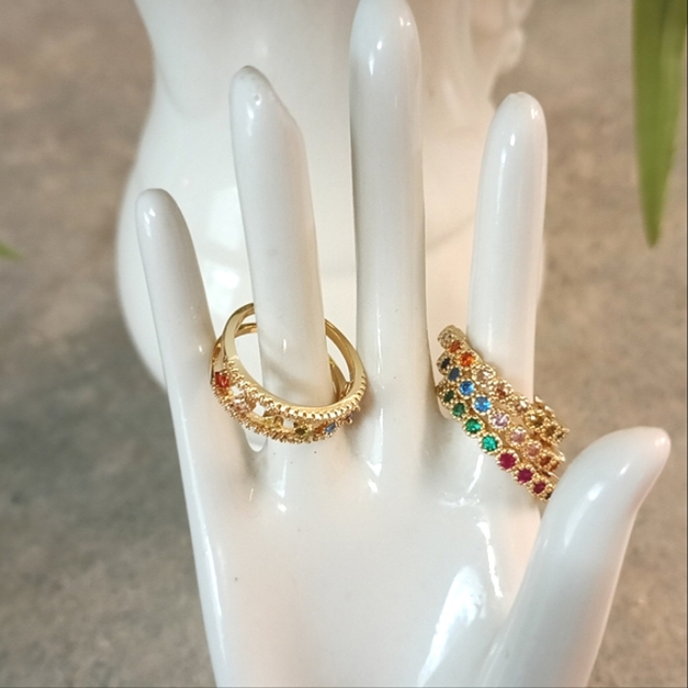 🌈New Rainbow CZ Ring & (2) Matching Rainbow CZ Bands (6)🌈 - Picture 9 of 14